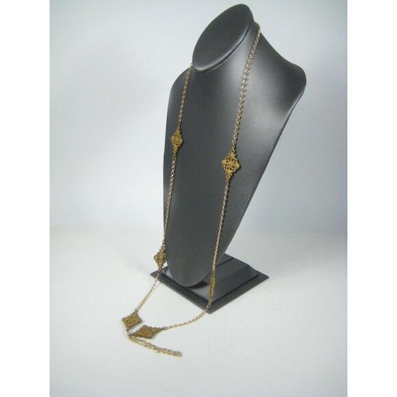 Vintage Gold Tone Filigree Chain Necklace 48 inch Boho Hippie Moroccan - Picture 8 of 11